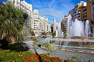Valencia city Ayuntamiento square Plaza fountain photo