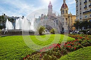 Valencia city Ayuntamiento square Plaza fountain photo