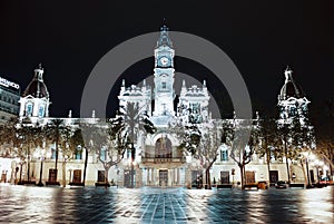 Valencia city hall at night