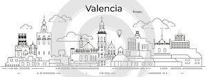 Valencia cityscape line art vector illustration
