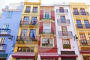 Valencia colorful facades in front Mercado Central