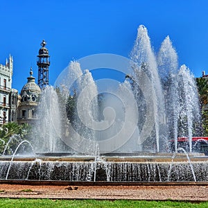 Valencia espania Spain fountain water blue sky photo