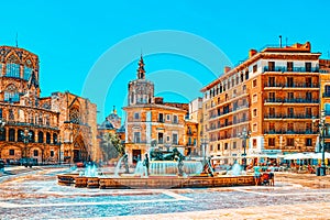 Valencia Fountain Rio Turia on Square of the Virgin Saint Mary photo