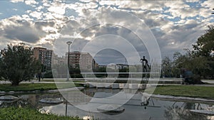 Valencia Gardens in the old dry riverbed of the Turia river, water reflection