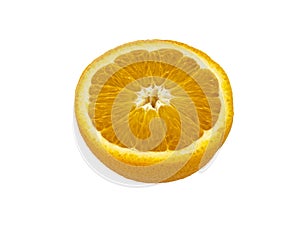 Valencia orange cut in half over white background