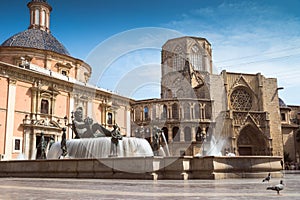 Valencia - Plaza de la Virgen with Rio Turia fountain