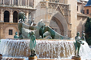 Valencia Plaza de la virgen square with Neptuno fountain photo