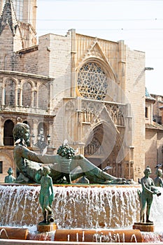 Valencia Plaza de la virgen square with Neptuno fountain photo
