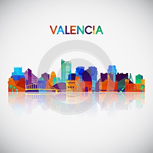 Valencia skyline silhouette in colorful geometric style.