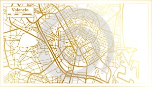 Valencia Spain City Map in Retro Style in Golden Color. Outline Map