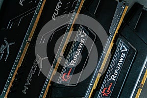 Memory modules. Fast G.Skill Ripjaws DDR4 RAM. Enthusiast DRAM sticks