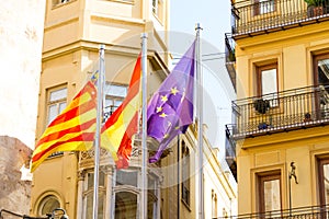 Valencia, Spain. Flags near the seat of the Valencian government