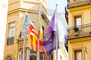 Valencia, Spain. Flags near the seat of the Valencian government