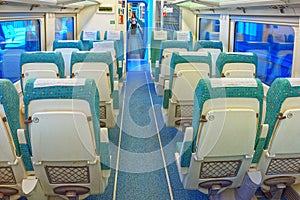 Interior of modern hi-speed passenger train of Spanish railways photo