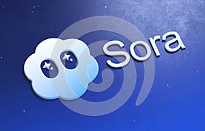 Valencia, Spain - October, 2025: Sora app logo on a gradient blue surface in 3D rendering. Sora 2 is the new app for realistic
