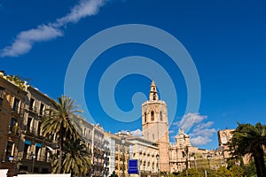 Valencia square with Cathedral and Miguelete