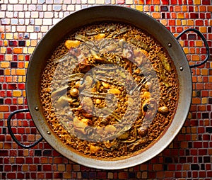 Valencian Paella with chicken and rabbit photo