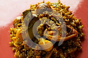 Valencian Paella with chicken and rabbit photo