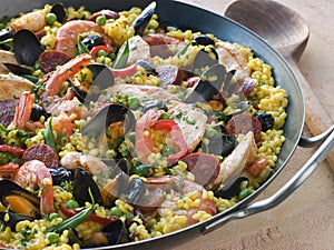 Valencian Paella in a Paella Pan photo