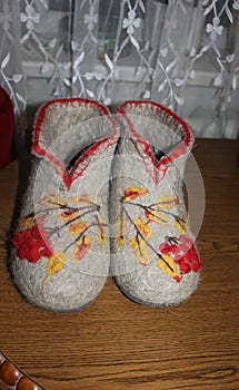 Valenki (felt snow boots) with attractive pattern