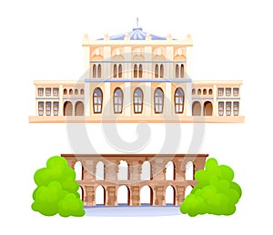 Valenta Aqueduct and Dalmabahce Palace building vector photo
