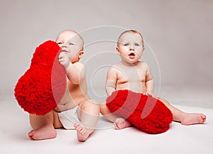 Valentine babies with fluffy hearts