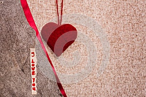 Valentine background hand-sewn heart texstile