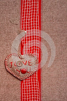 Valentine background hand-sewn heart texstile