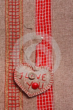 Valentine background hand-sewn heart texstile