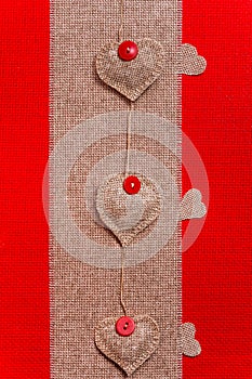 Valentine background hand-sewn hearts texstile