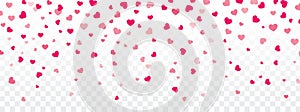 Valentine background with hearts falling on transparent