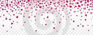 Valentine background with hearts falling on transparent
