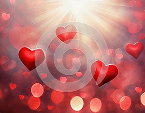 valentine background with hearts and rays of sun
