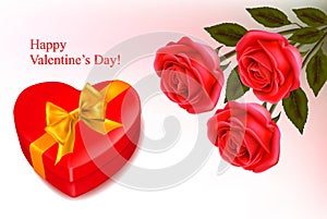 Valentine background. Red roses and a box