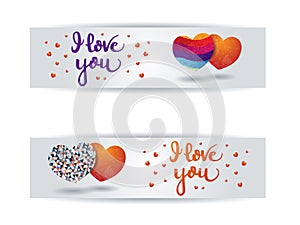 Valentine banners with hearts and message.