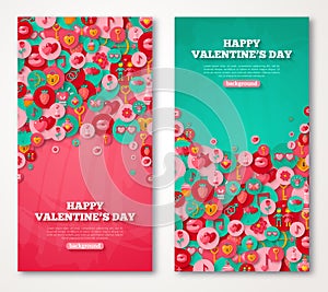 Valentine Banners Set Icons in Circles