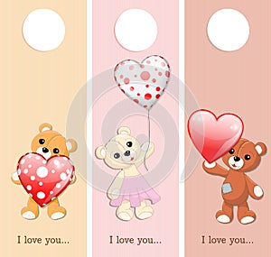 valentine banners with teddy bears and hearts