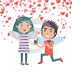Valentine Boy Proposal Marriage to Woman Vector