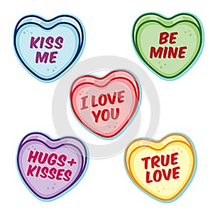 Valentine candy hearts with word sayings photo
