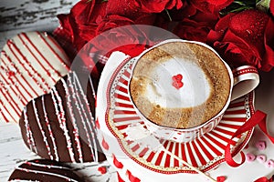 Valentine Cappucino with Red Candy Hearts