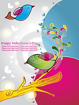 Valentine card with cute birds with flowers