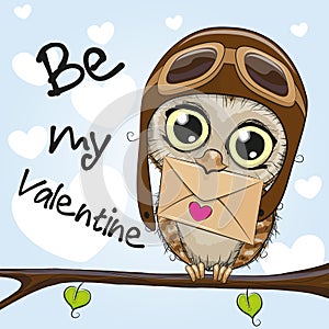 Valentine card with cute cartoon Owl