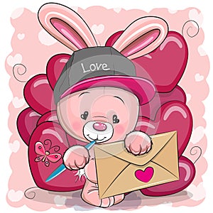 Valentine card with cute cartoon rabbit