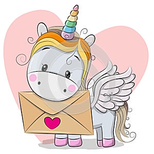 Valentine card with cute cartoon Unicorn