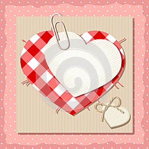 Valentine card with fabric hearts. Vector eps-10.