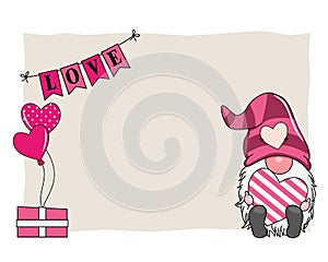 Valentine card. Gnome with heart.