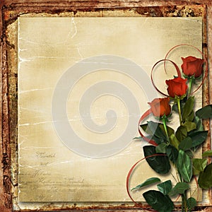 Valentine card. Grunge background with roses