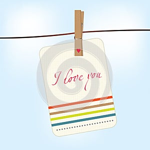 Valentine card hang on clothesline