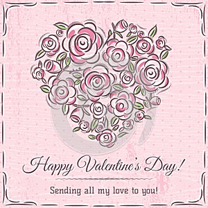Valentine card with heart of flowers and wishes text