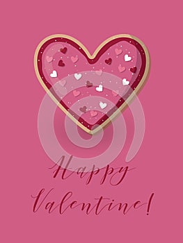 Valentine card with heart shape cookie. Love